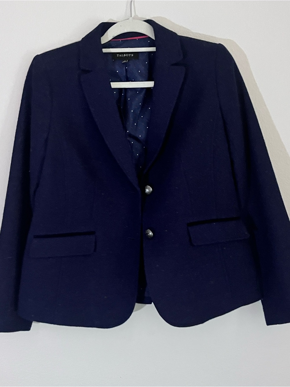 Talbots Navy Wool Blend Two-Button Notch-Lapel Blazer Jacket